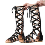 Roman Gladiator Knee High Flat Women Bandage Sandals High flat sandalias.