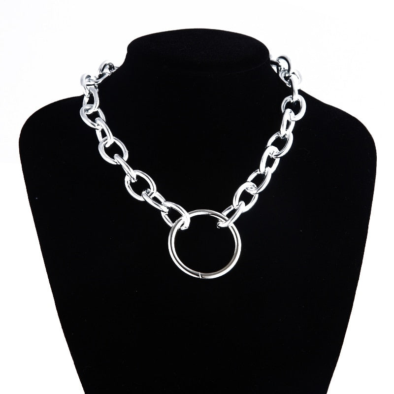 Vintage Gothic Rock Circle Chain Choker Statement Necklace for Women fashion jewelry