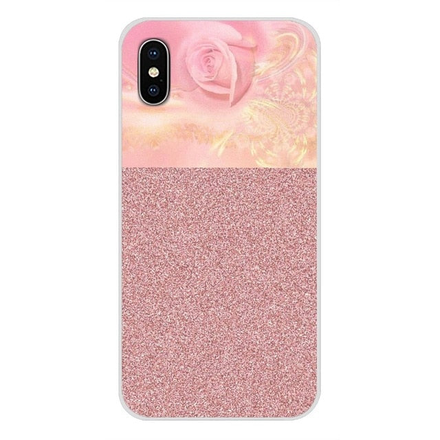 Gold Pink rose Glitter For Apple IPhone X to 8 Plus and Ipod Touch 5 6 Phone Shell Covers