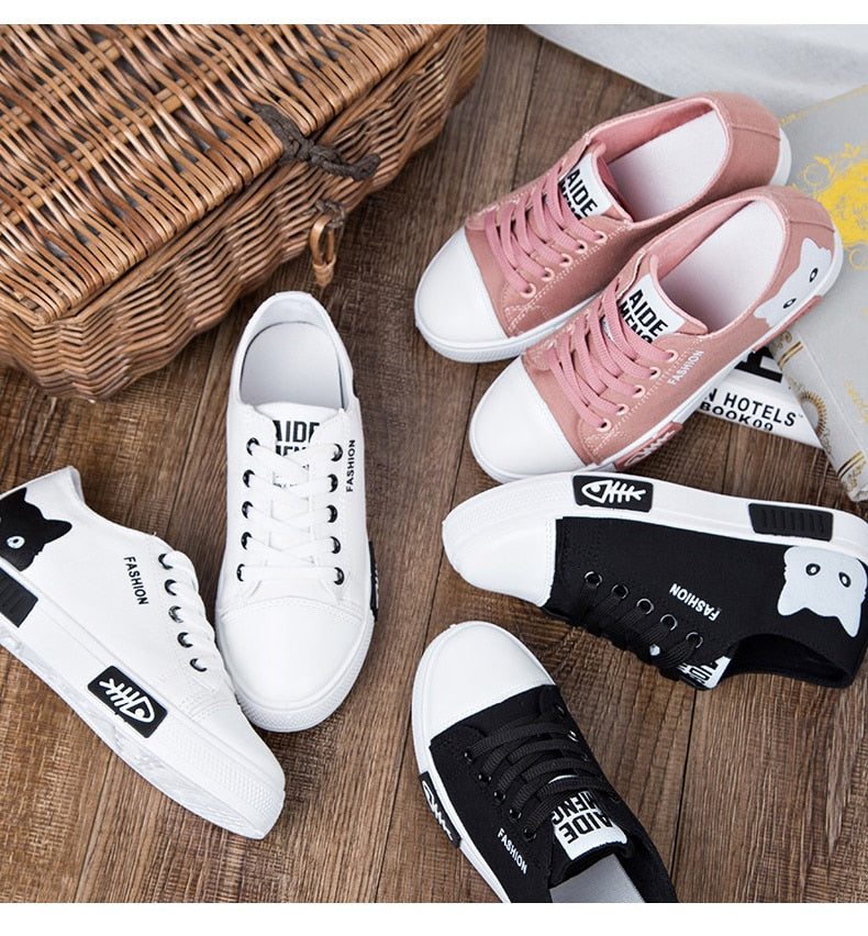 Women Canvas Fashion Casual Lace Up Cartoon Sneakers