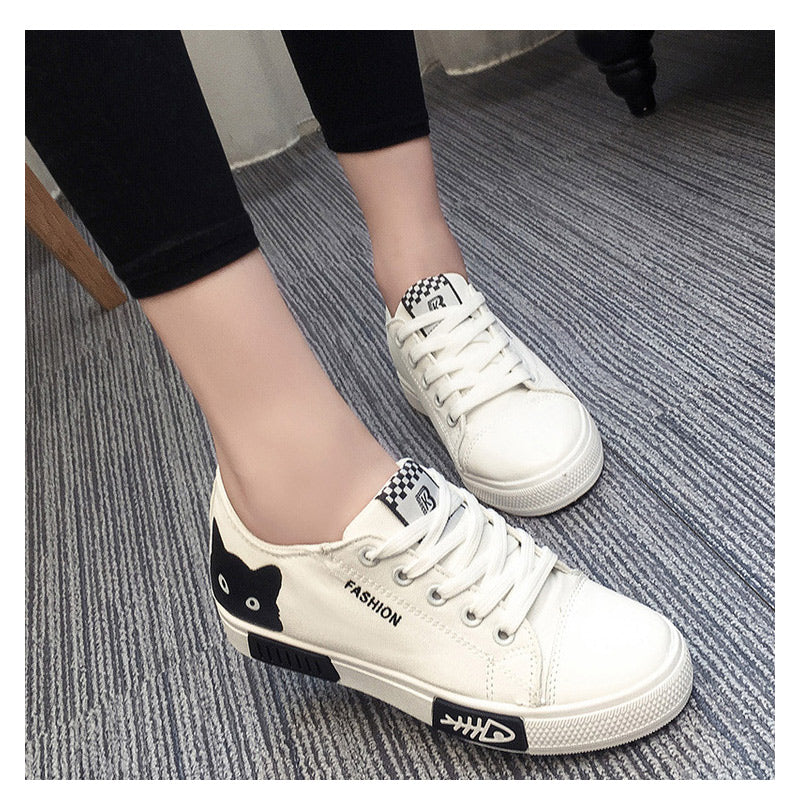 Women Canvas Fashion Casual Lace Up Cartoon Sneakers