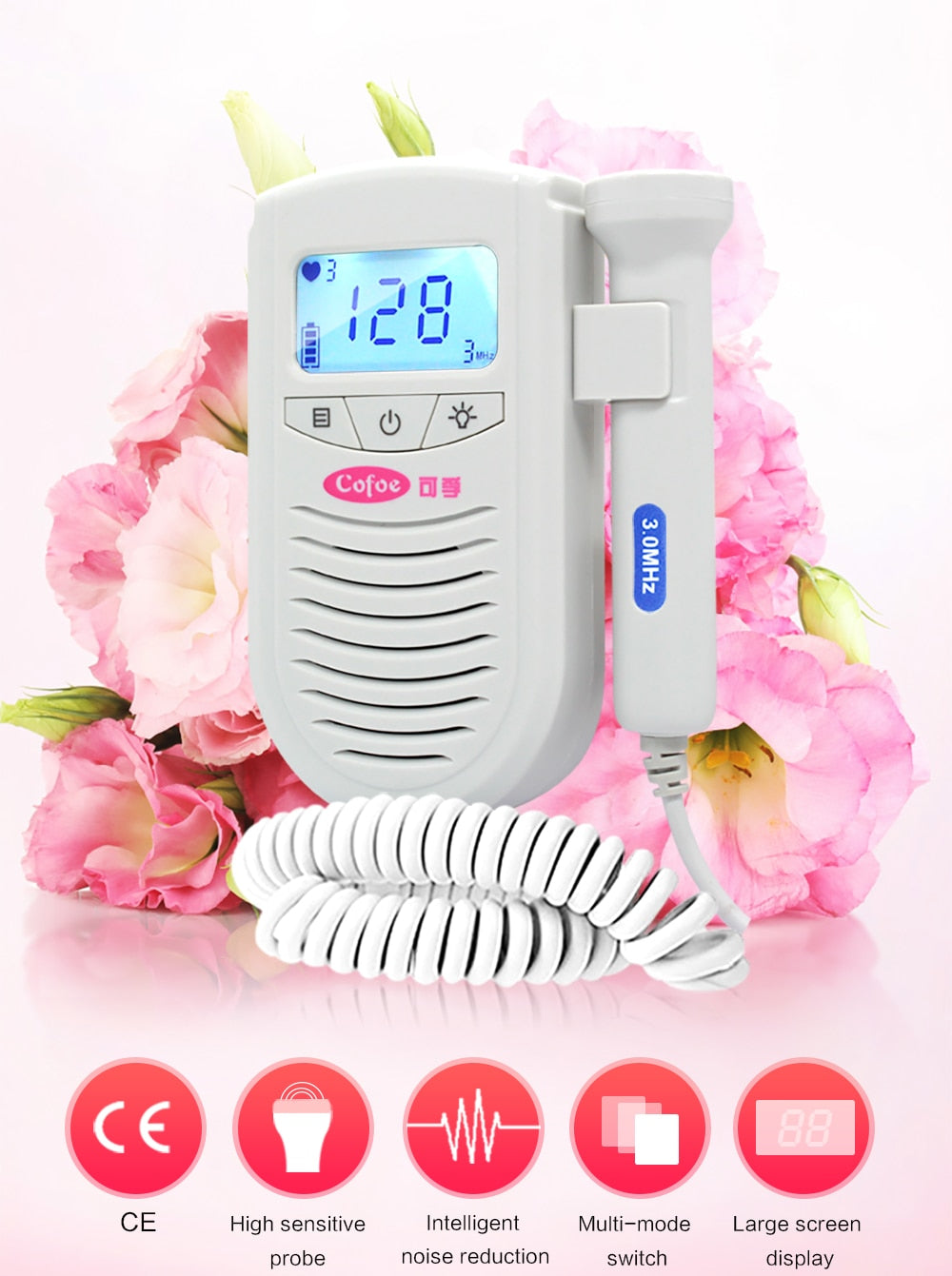 Home Pregnant Baby Heart Rate Pocket Monitor 3.0MHz Fetal Doppler