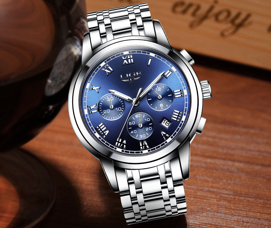 Men Luxury Chronograph Sports Waterproof Full Steel Quartz Watch