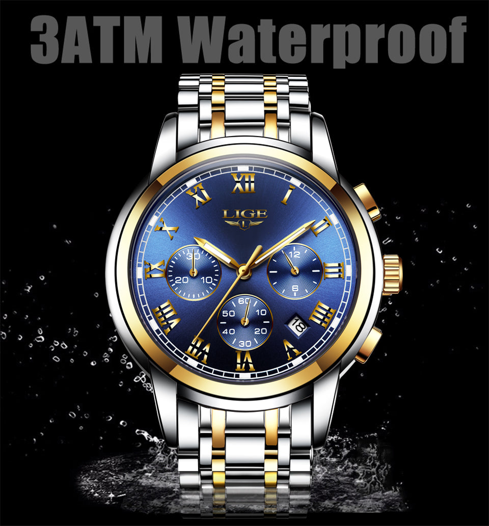 Men Luxury Chronograph Sports Waterproof Full Steel Quartz Watch