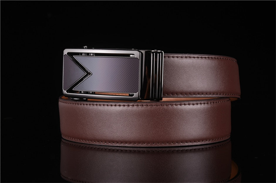 Men Belt 2018 Cowhide Genuine Leather Belts For Men Luxury Automatic Buckle Belts Brown Black Cinturones Hombre B55