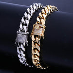 Fashion Gold/Silver Men.Women Color Micro CZ Stone Bracelet 11mm Width Link Chain Bracelets