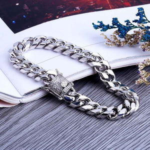 Fashion Gold/Silver Men.Women Color Micro CZ Stone Bracelet 11mm Width Link Chain Bracelets