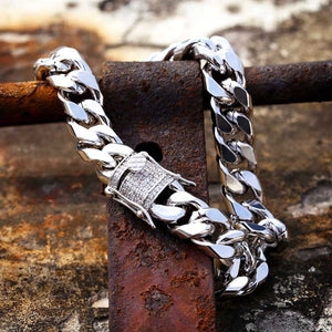 Fashion Gold/Silver Men.Women Color Micro CZ Stone Bracelet 11mm Width Link Chain Bracelets