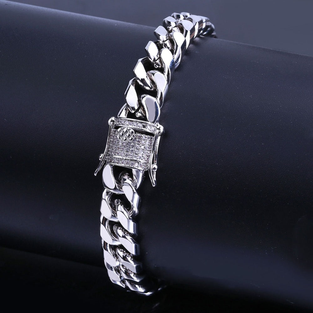 Fashion Gold/Silver Men.Women Color Micro CZ Stone Bracelet 11mm Width Link Chain Bracelets