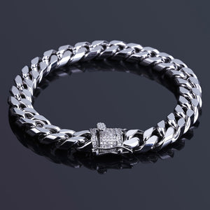 Fashion Gold/Silver Men.Women Color Micro CZ Stone Bracelet 11mm Width Link Chain Bracelets