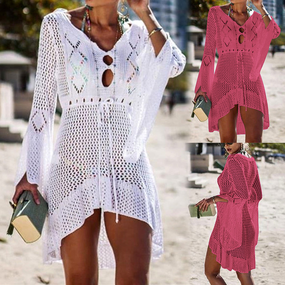 Women Casual Hollow Out Knit Dress Bikini Sun Protection Clothing Cover Up