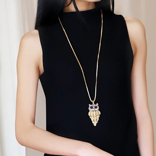 New Arrival Hot  Women's Lovely Owl Pendant Rhinestone Long Sweater Box Chain Necklace Jewelry Fashion Leader' Choice