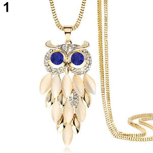 New Arrival Hot  Women's Lovely Owl Pendant Rhinestone Long Sweater Box Chain Necklace Jewelry Fashion Leader' Choice