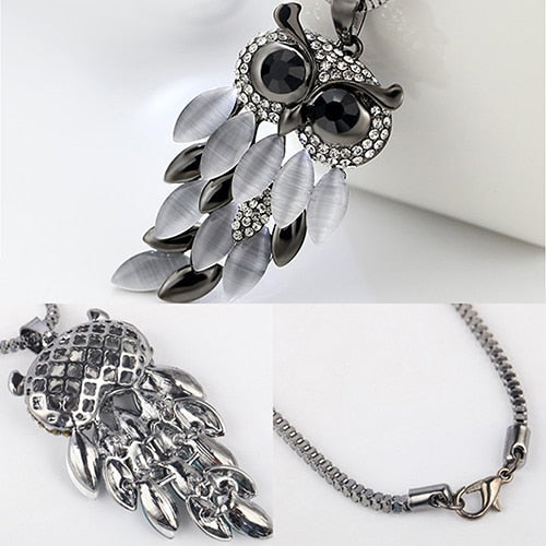 New Arrival Hot  Women's Lovely Owl Pendant Rhinestone Long Sweater Box Chain Necklace Jewelry Fashion Leader' Choice