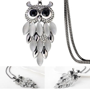 New Arrival Hot  Women's Lovely Owl Pendant Rhinestone Long Sweater Box Chain Necklace Jewelry Fashion Leader' Choice