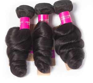 Remy Loose Wave Brazilian Hair Weave 3 Bundles With Closure