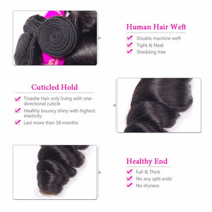 Remy Loose Wave Brazilian Hair Weave 3 Bundles With Closure