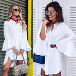 White Shirt Dress Summer Fashion Flare Sleeve Elegant Woman Dress Casual Clothing Vestidos