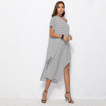 Irregular Stripe Sexy Beach Cotton Loose Off Shoulder Split Dress