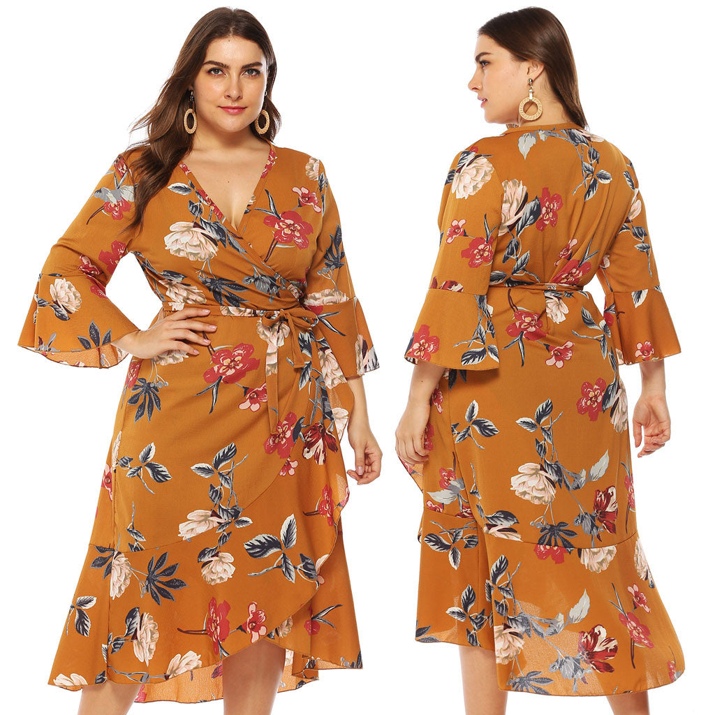 Floral Print Vintage Regular and Plus Size Boho Midi Party Dress