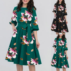 Floral Printed A-Line Elegant Formal Women Bandage Office Dress