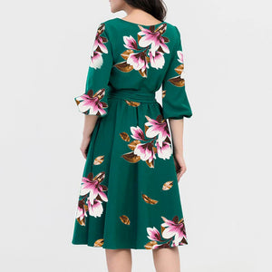 Floral Printed A-Line Elegant Formal Women Bandage Office Dress