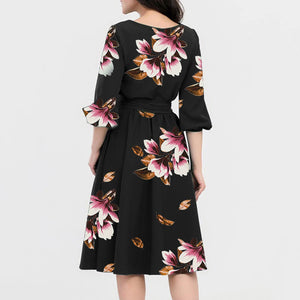Floral Printed A-Line Elegant Formal Women Bandage Office Dress
