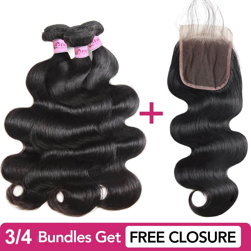 Natural Brazilian Body Wave Virgin Human Hair Bundles Get Free Brazilian Hair Closure