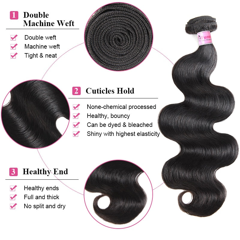 Natural Brazilian Body Wave Virgin Human Hair Bundles Get Free Brazilian Hair Closure