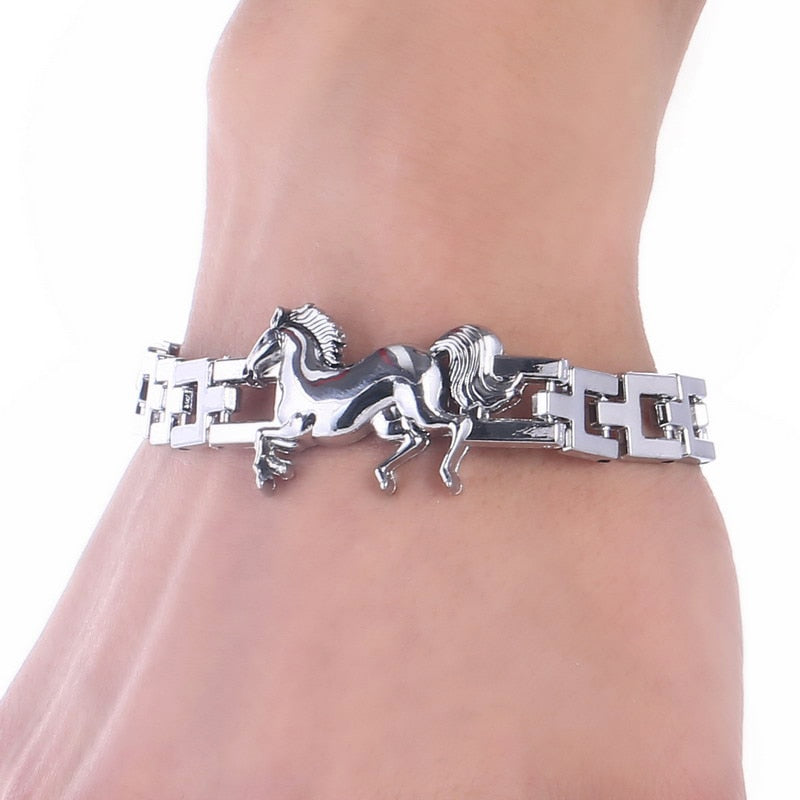 Fashion Punk Horse Stainless Steel Charm bracelet for Women