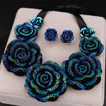 Women High Quality Big Blue Resin Flower Necklaces & Pendant