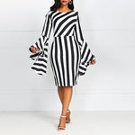 Striped Flare Sleeve Bodycon Vintage Regular and Plus Size Dresses