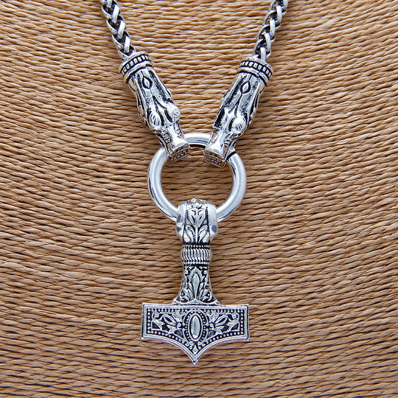 Men  Antique Silver Plated High Quality Viking Head Necklace Pendant Chain Jewelry