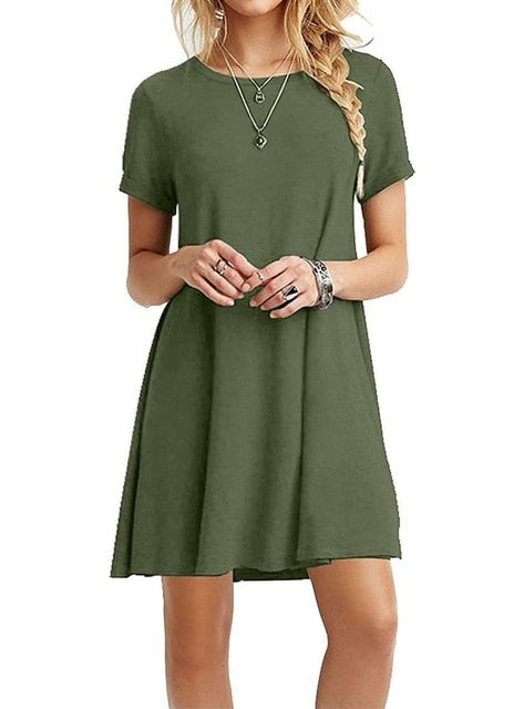 Fashion Summer Women Short Sleeve Round Neck Short Sleeve, Short Dress.