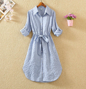 Women Evening Long Sleeve Blue White Dress Shirt S-2XLBelt