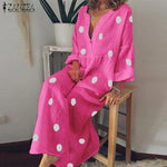 Polka Dot Dress Autumn Women Casual V Neck Long Sleeve Printed Party Long Maxi Vestido Sundress