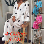 Polka Dot Dress Autumn Women Casual V Neck Long Sleeve Printed Party Long Maxi Vestido Sundress