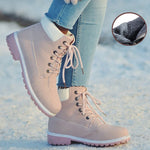 Women Warm Plush Rubber Platform Lace Up Sexy  Ankle Snow Boot Leather Fur Wedges