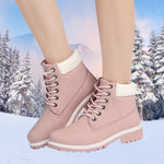 Women Warm Plush Rubber Platform Lace Up Sexy  Ankle Snow Boot Leather Fur Wedges