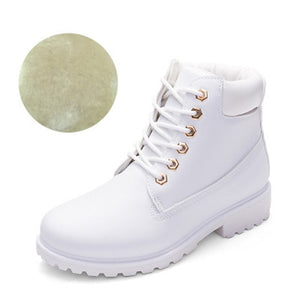 Women Warm Plush Rubber Platform Lace Up Sexy  Ankle Snow Boot Leather Fur Wedges