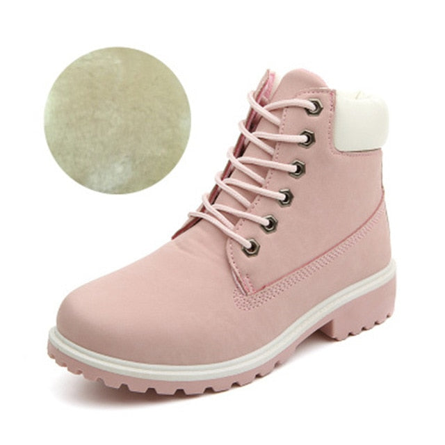 Women Warm Plush Rubber Platform Lace Up Sexy  Ankle Snow Boot Leather Fur Wedges