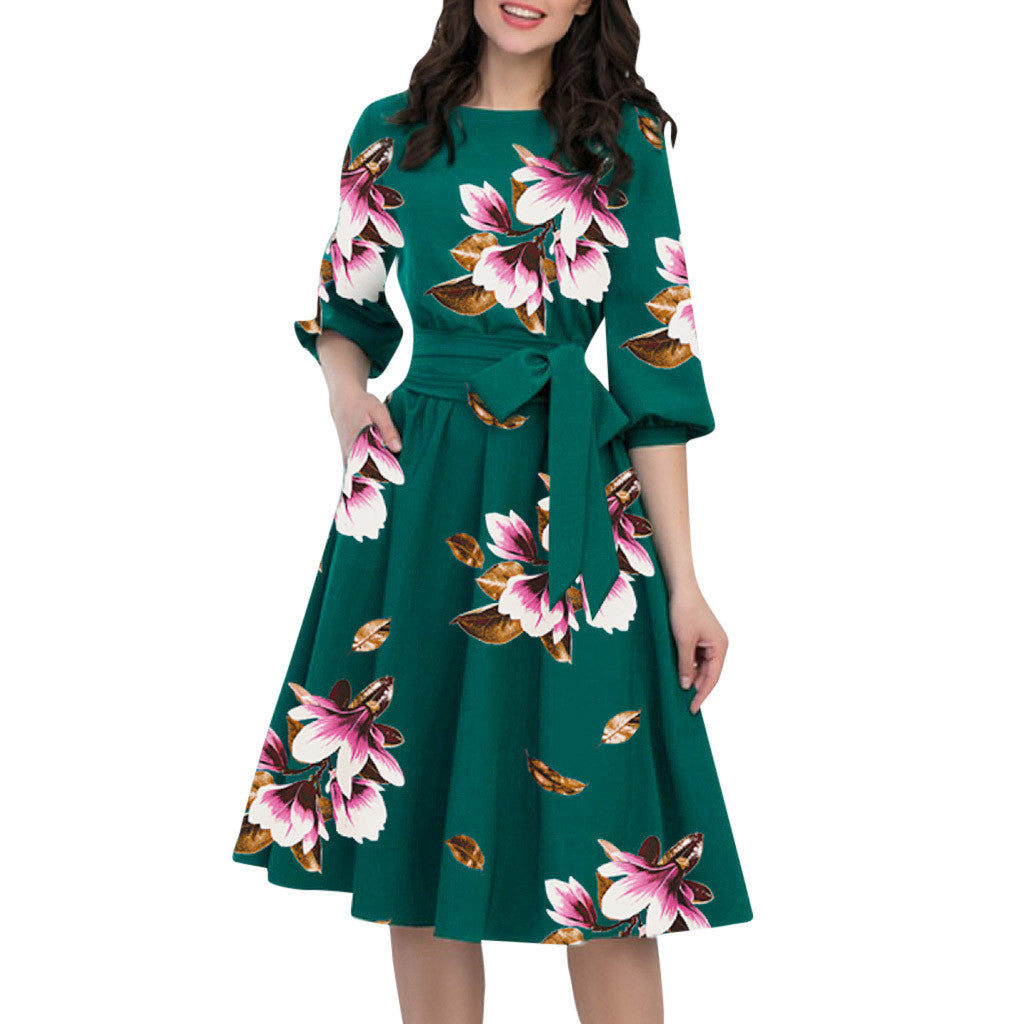 Floral Printed A-Line Elegant Formal Women Bandage Office Dress