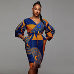 Autumn African Cardigan Fashion Full Lantern Sleeve Dresses for Women Dashiki Print Ladies Clothes