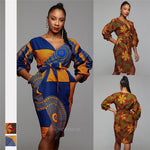 Autumn African Cardigan Fashion Full Lantern Sleeve Dresses for Women Dashiki Print Ladies Clothes