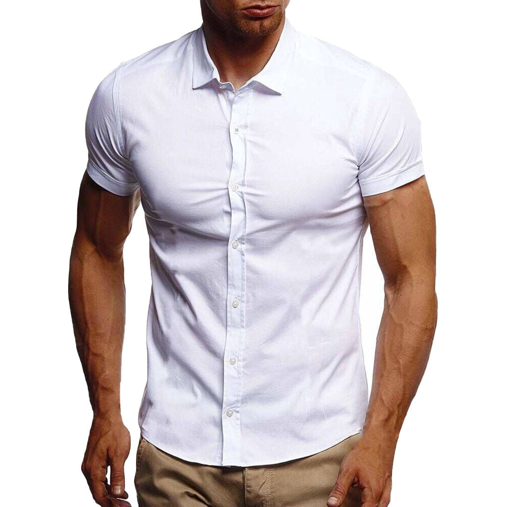 camisa social masculina White shirt men's social shirts Casual Lapel  Short Sleeve Shirt  White Shirt