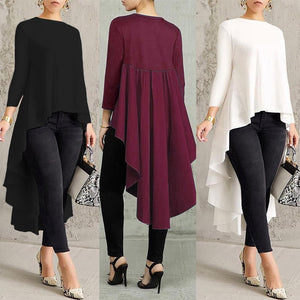 Asymmetrical Tunic Tops Women's Blouse Spring Chemise 2019 ZANZEA Pleated Long Sleeve Shirt Female Swallowtail Blusas Oversized