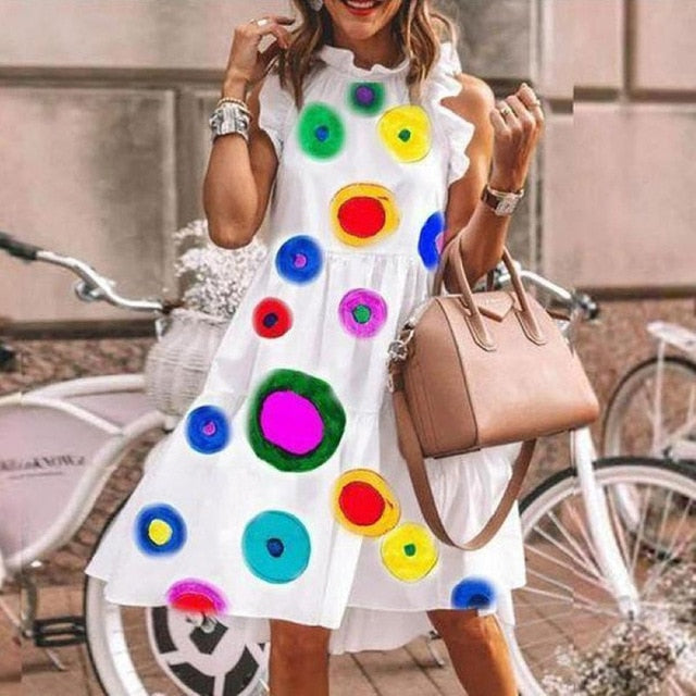 Elegant Daisy Sunflower Butterfly Sleeveless Print Dress Women Summer 2XL Casual O Neck Party Dresses Vintage Midi Dress Vestido