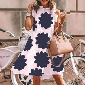 Elegant Daisy Sunflower Butterfly Sleeveless Print Dress Women Summer 2XL Casual O Neck Party Dresses Vintage Midi Dress Vestido