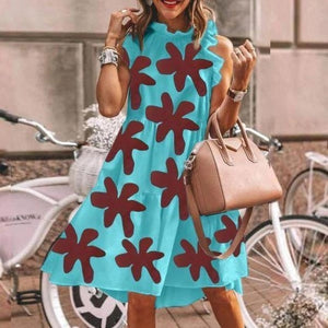 Elegant Daisy Sunflower Butterfly Sleeveless Print Dress Women Summer 2XL Casual O Neck Party Dresses Vintage Midi Dress Vestido