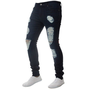 Oeak Mens Solid Color  Jeans 2019 New Fashion Slim  Pencil Pants Sexy Casual Hole Ripped Design Streetwear